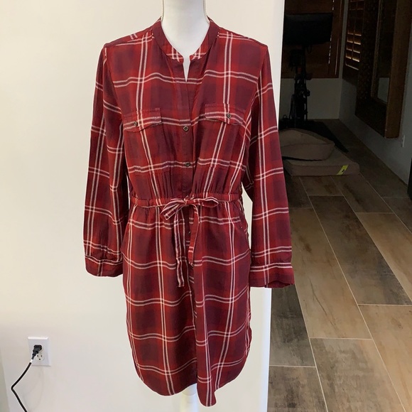 Old Navy Dresses & Skirts - {Old Navy}Sz L Rust/Wht Plaid ButtonDown Dress